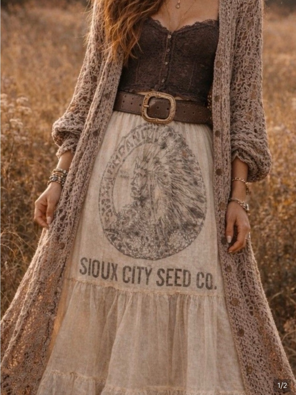 NWT Jaded Gypsy Felling Frilly Tiered Beige Maxi Skirt - Sioux City